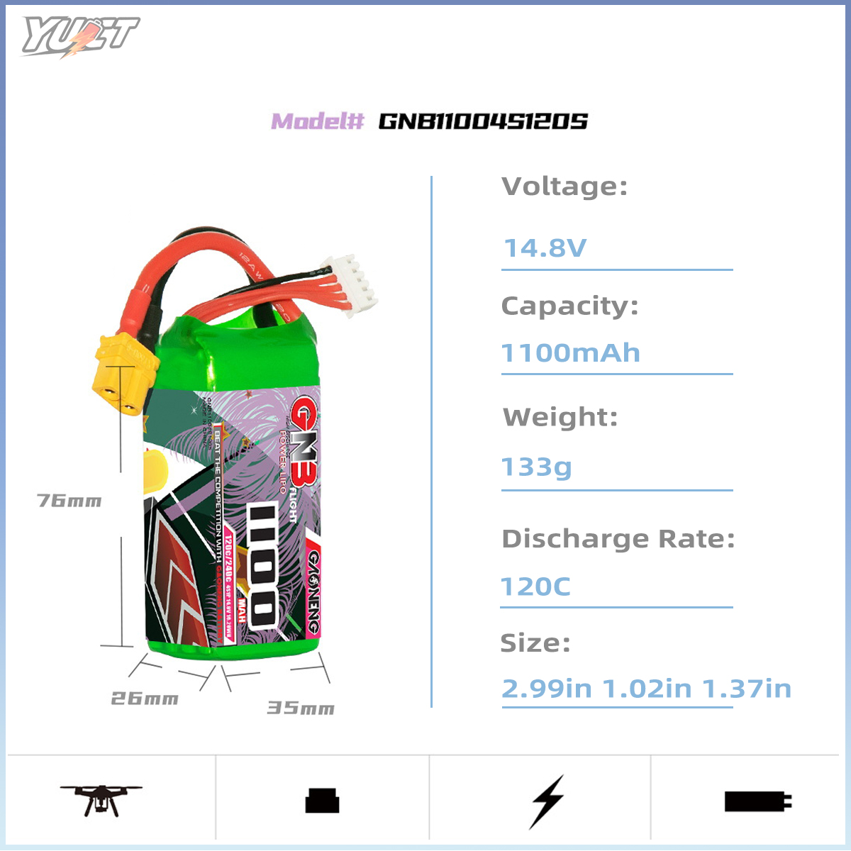 YUCT GNB 6S LiPo Battery 22.2V - Drone Battery 4S recension och pris