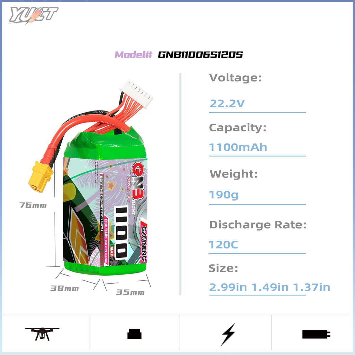 YUCT GNB 6S LiPo Battery 22.2V - Drone Battery 4S recension och pris