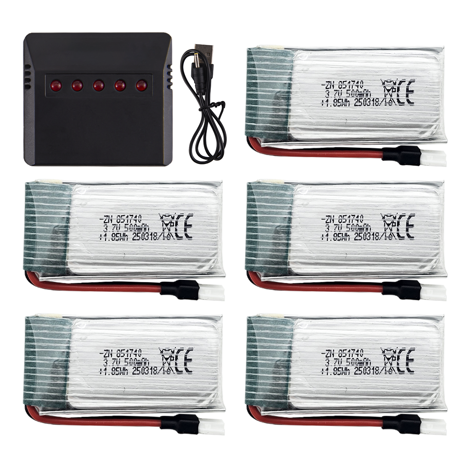 5Pcs 3.7V 500mAh LiPo Batterie - Drone Battery Balance Charger recension och pris